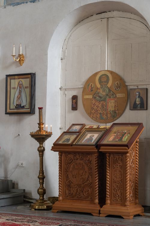 Free Peaceful church scene featuring religious icons and altar in traditional decor. Stock Photo