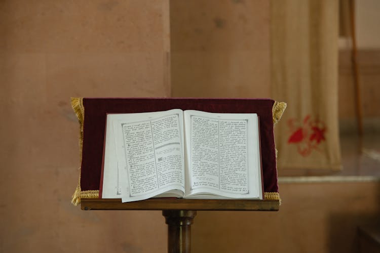 A Holy Book On Church Podium