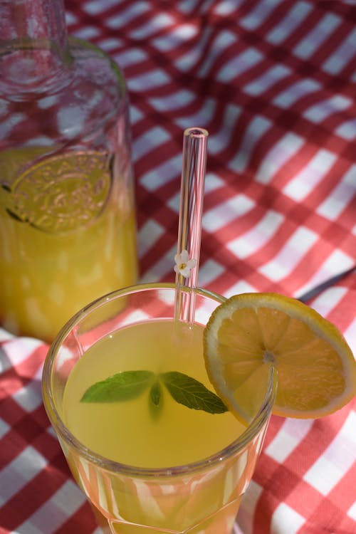 Clear Drinking Glass With Sliced Lemon