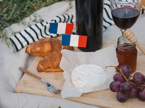 Free Croissants on Wooden Board Stock Photo