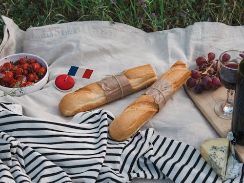 Free Bread on White and Black Stripe Textile Stock Photo