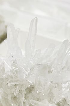 Detailed view of a natural quartz crystal cluster showcasing its clarity and structure.