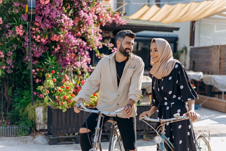 A Romantic Couple Riding Bicycles