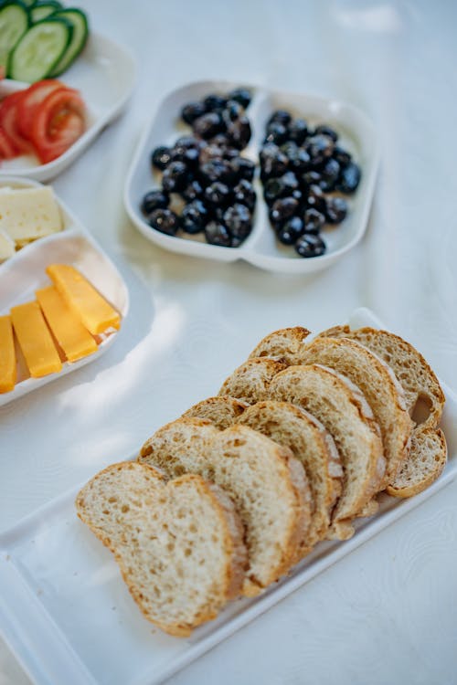 Bread and Olives on a Table 