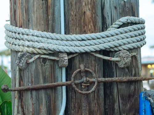 Close-up of an Anchor Rope on a Wooden Block