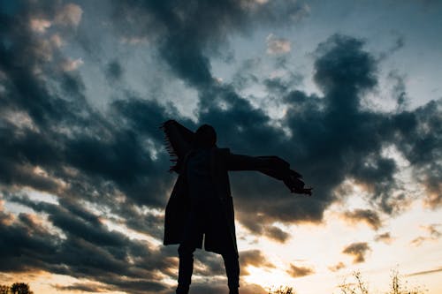 Free Silhouette of Person Standing Under Cloudy Sky Stock Photo