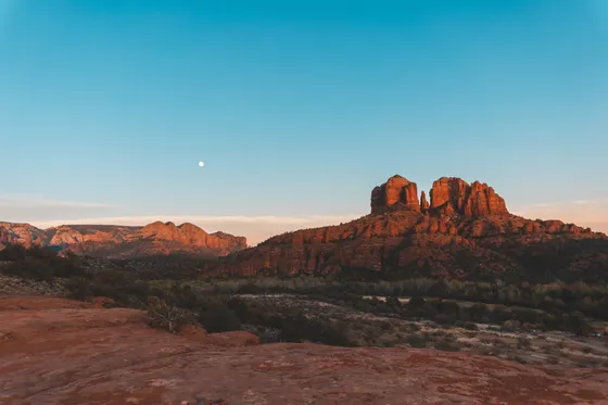 Cathedral Rock spires glowing red at sunset, Sedona