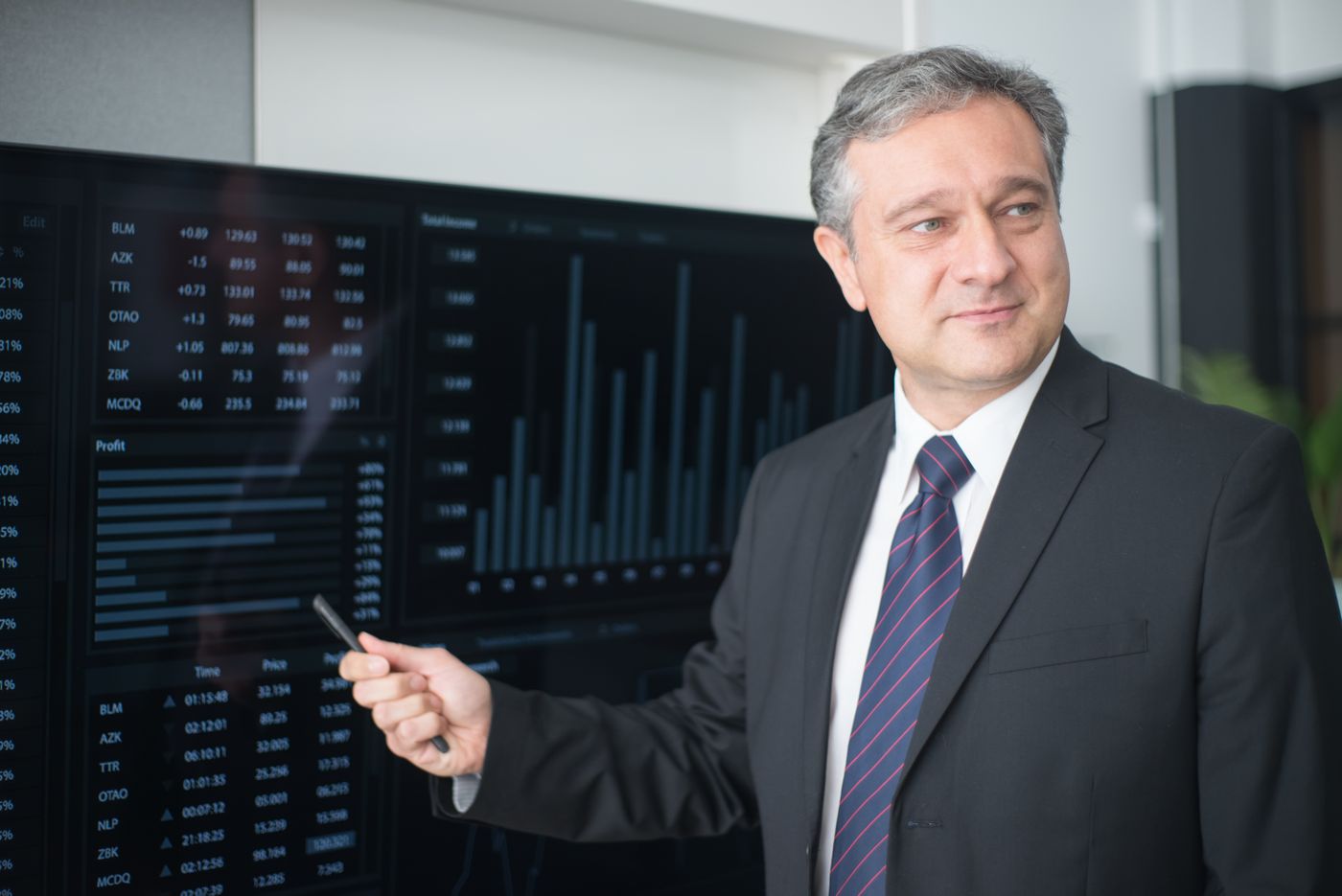 Executive analysing financial and operational data