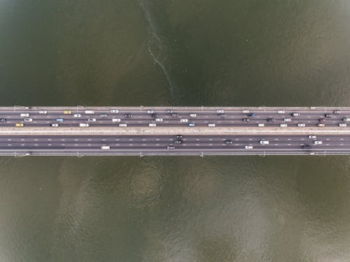 Aerial Shot of Cars on the Bridge 