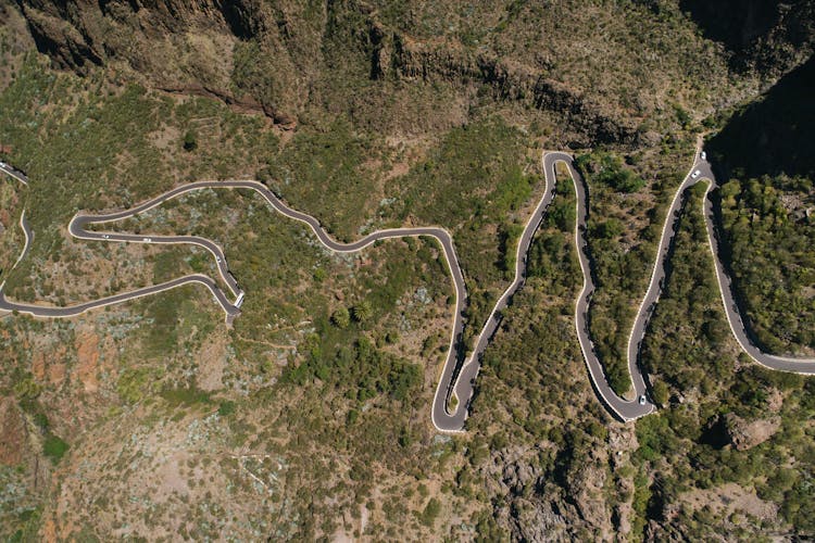 Aerial Shot Of Zigzag Road