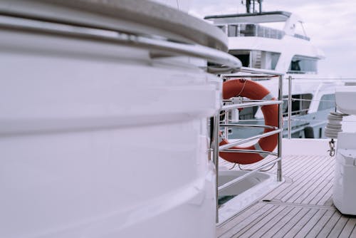 Orange Lifebuoy Hanging on a Cruise Ship