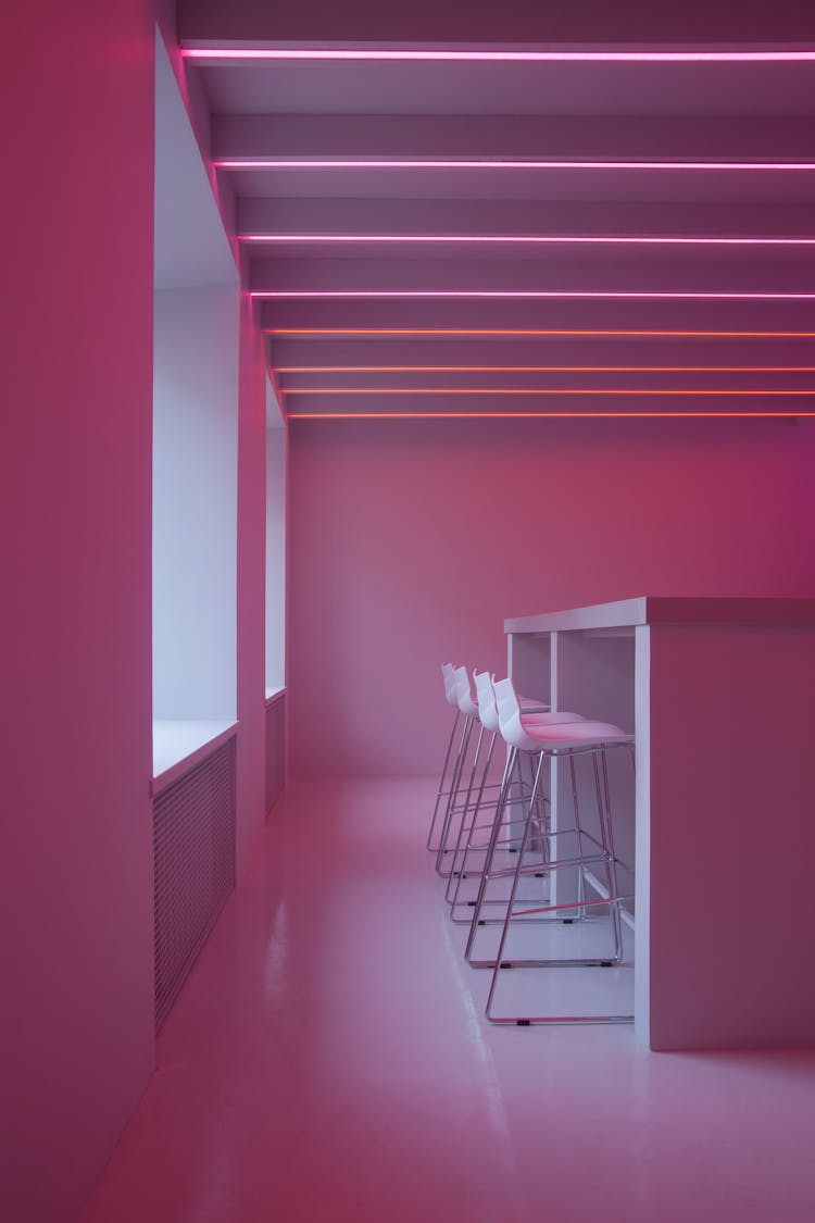 Minimalist Interior Illuminated In Pink