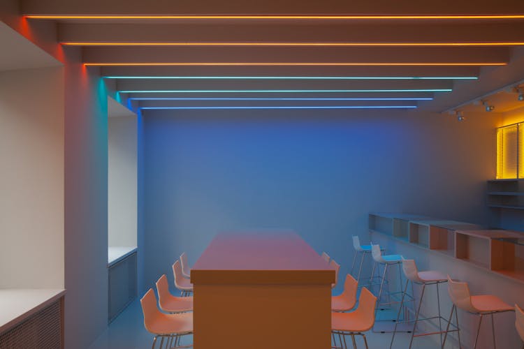Room With Neon Lights In Pastel Colors