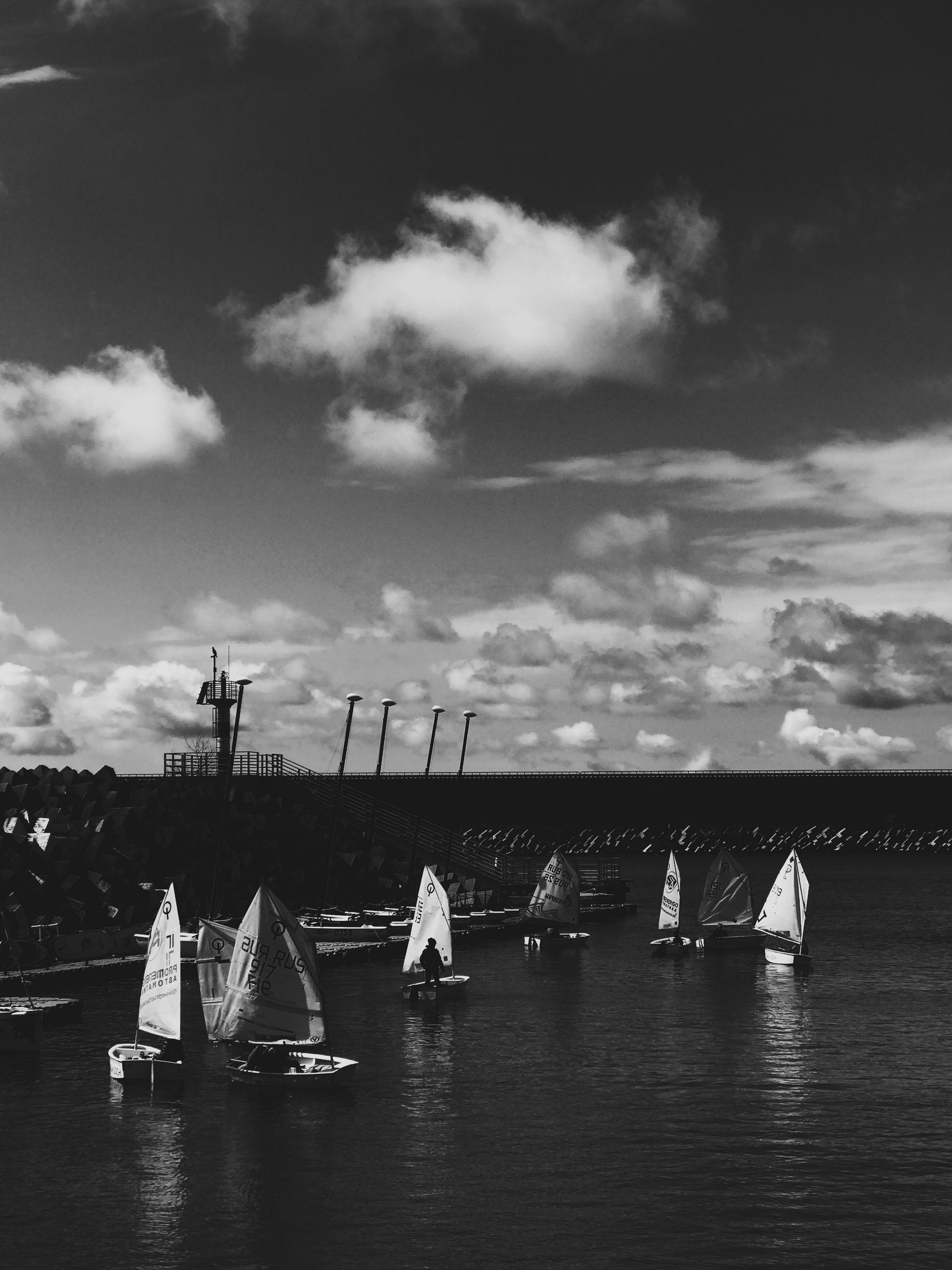 black and white sailboat photography