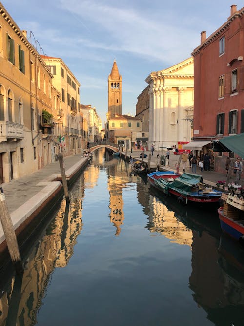 View of Venice City with a Canal and Boats 