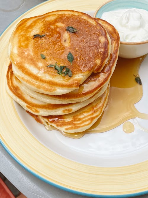 Free Pancakes on Round Plate Stock Photo