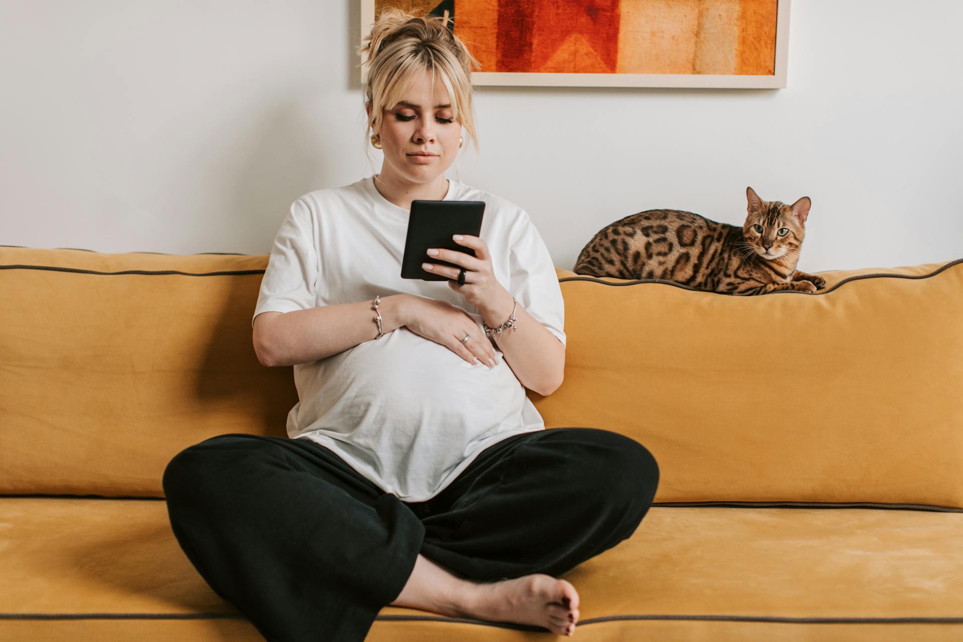 Pregnant Woman sitting on a Sofa