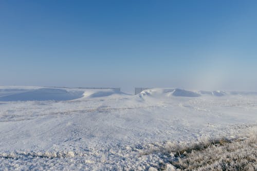 A Snow Covered Field Under the Blue Sky