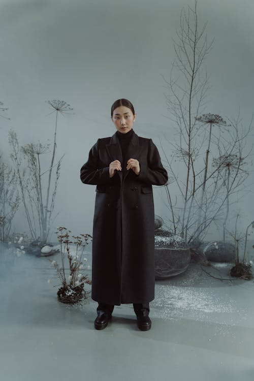 Woman Wearing Black Trench Coat