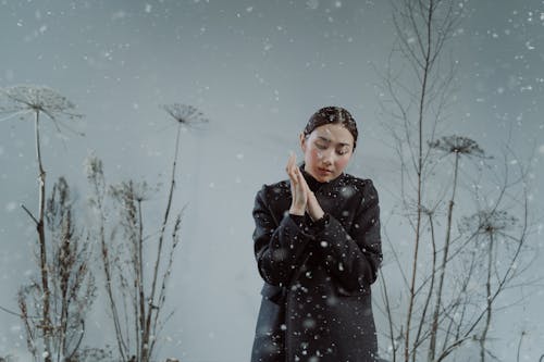 Woman Wearing Black Coat during Winter 
