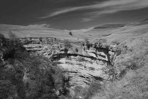 Grayscale Photo of Geological Formations 