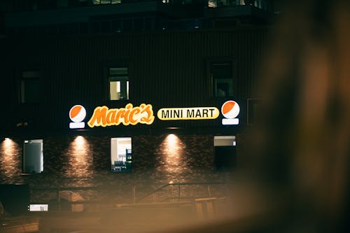 Advertisement on Building at Night