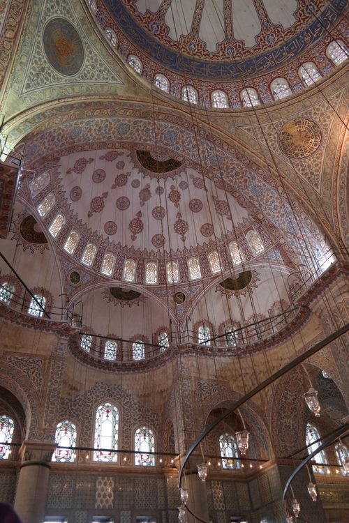 Free Stunning interior view of the Blue Mosque's ornate dome and ceiling design in Istanbul, Turkey. Stock Photo