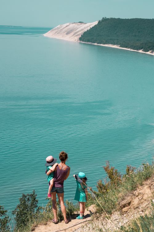 Free Mother and children enjoying a sunny day at Sleeping Bear Dunes, MI. Stock Photo