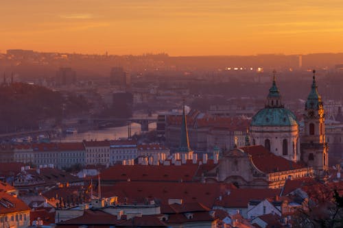 Aerial Photography of City Buildings during Sunset