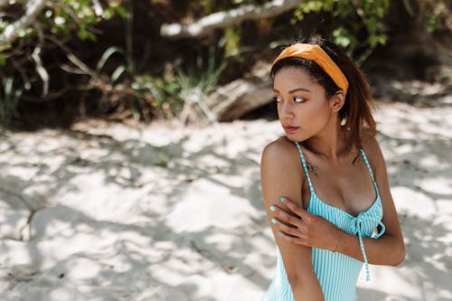 Shallow Focus of a Girl in Striped Bikini