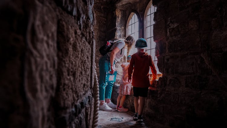 Family Sightseeing Castle Corridor