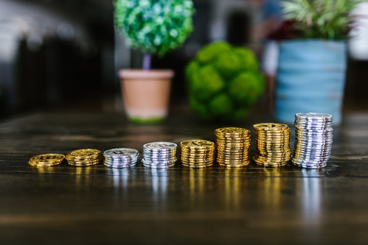 Gold And Silver Bitcoins On Table