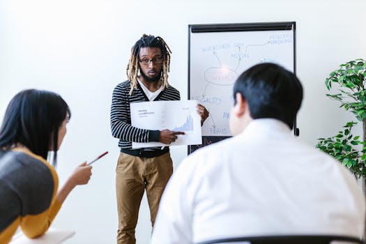Business team discussing cryptocurrency and blockchain strategies in an office setting with a focus on financial growth.