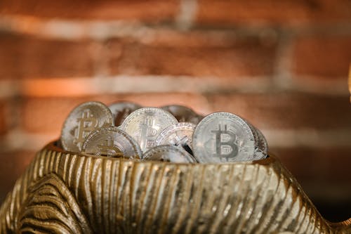 Close-up Photo of Silver Bitcoins 