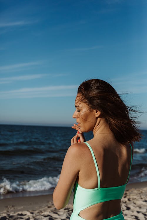 Woman in Bikini on Seashore
