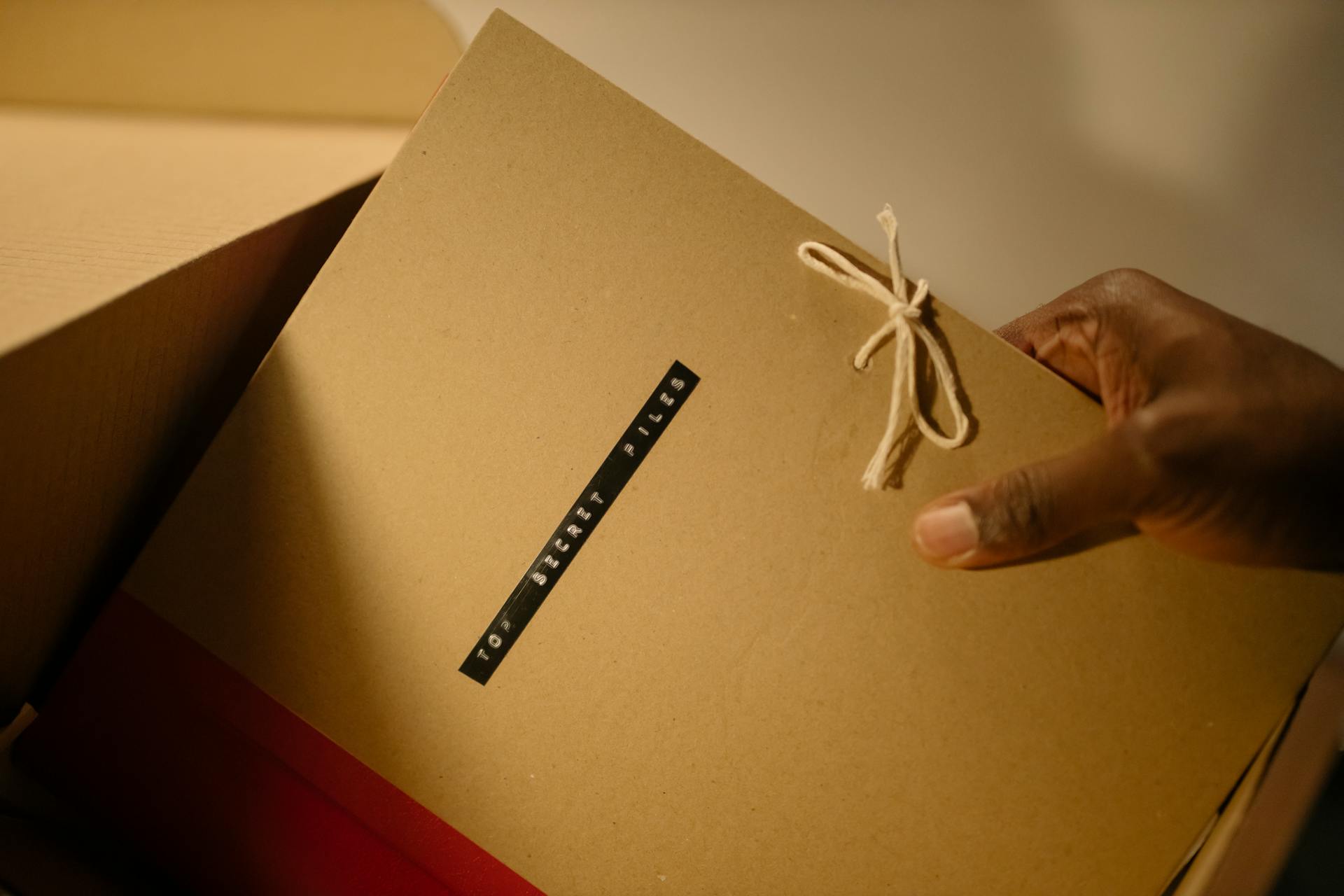 A Person Holding a Folder of a Top Secret Files Label