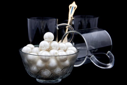 White Round Balls in a Glass Bowl 