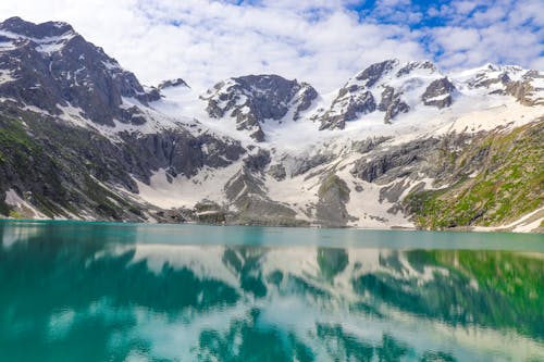 Free Reflection of Snow Covered Mountains on the Lake Stock Photo