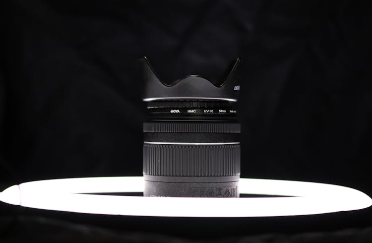 Black Camera Lens On Ring Light 