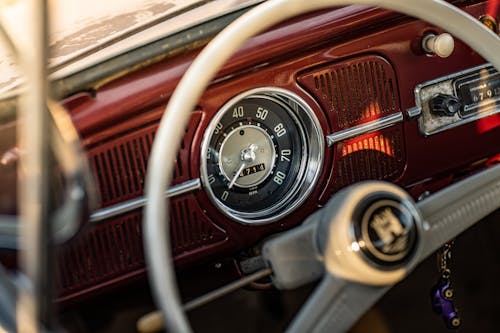 Steering Wheel of a Vintage Car