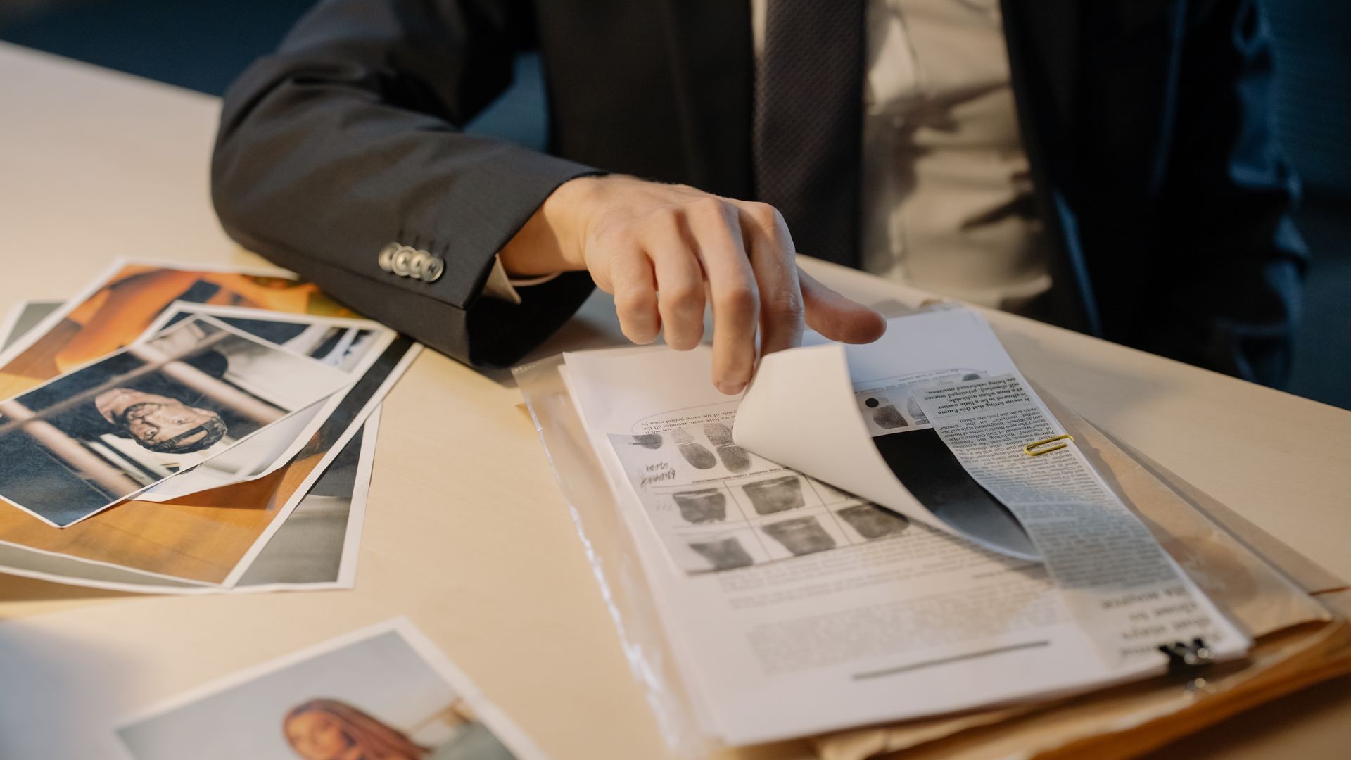 Artivigil Review: Unlocking Brain Power A businessman in a suit examining important documents on a table with photographs.