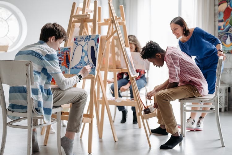 Children Painting In The Art Class