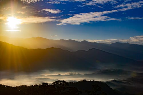 Silhouette of Mountains Under Blue Sky