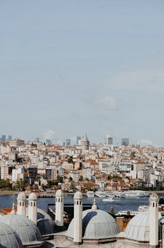Stunning aerial view of Istanbul cityscape featuring the iconic Galata Tower and Bosphorus.