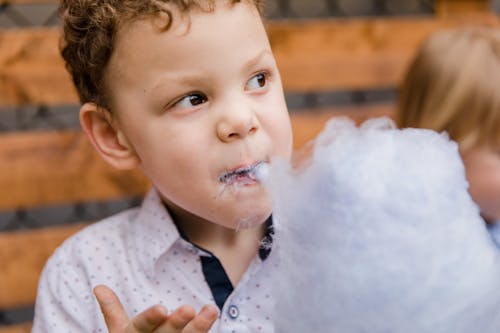 A Boy Eating Cotton Candy