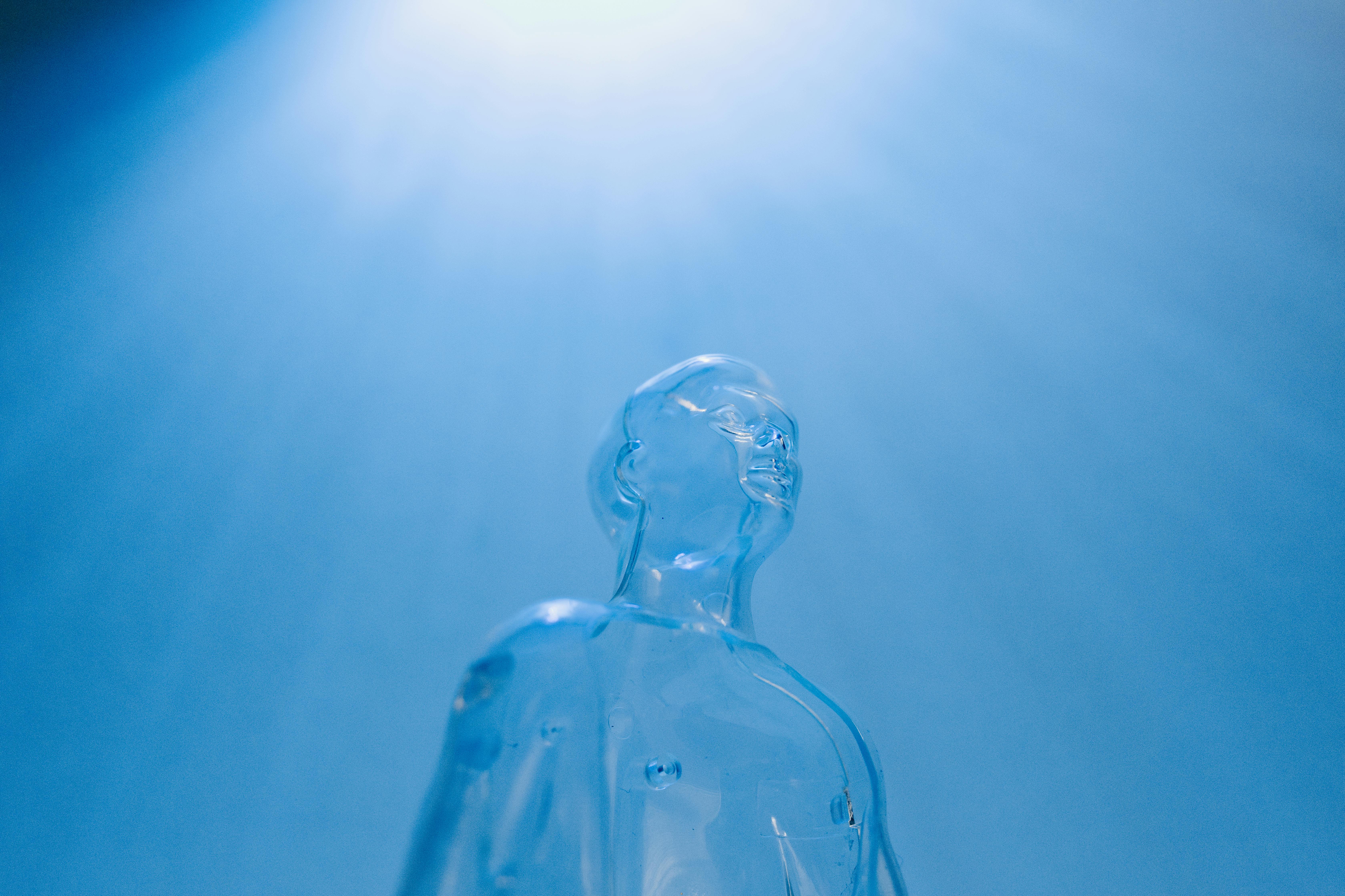 transparent mannequin on blue background