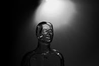 Black and White Photo of a Transparent Mannequin
