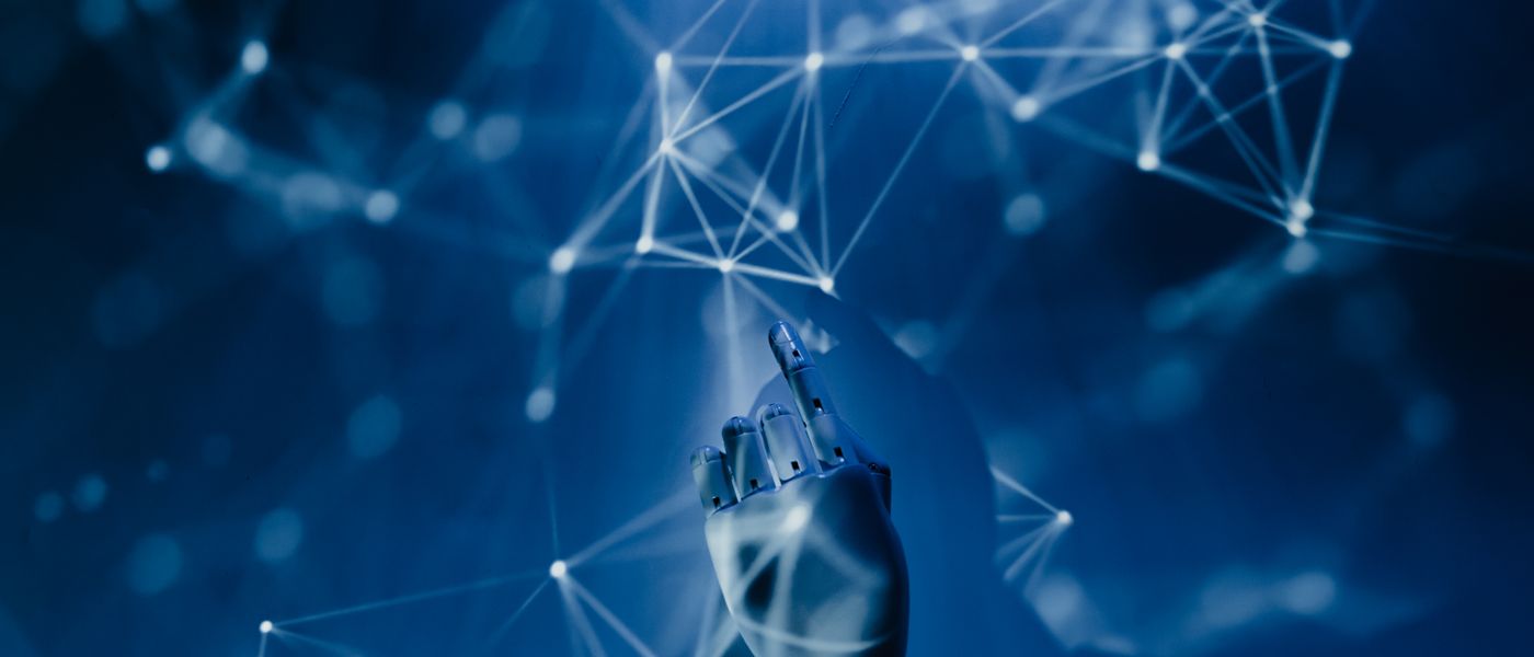 A futuristic lock icon with neural network lines representing artificial intelligence security and data protection for Montreal businesses.