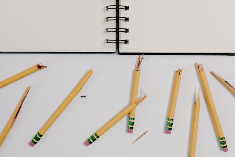 A Close-Up Shot Of Broken Pencils