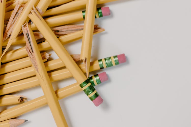 A Close-Up Shot Of Broken Pencils